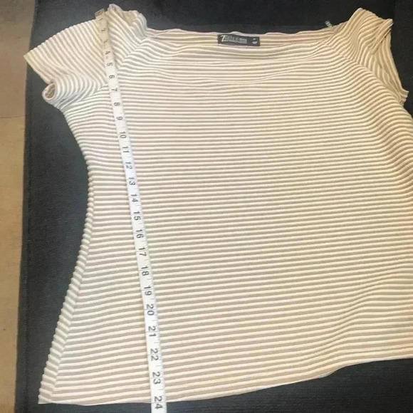 7th Avenue NY & Co Tan and White Draped Neckline Horizontal Striped Top-XL - Picture 12 of 12